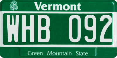 VT license plate WHB092