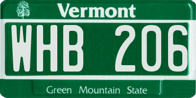 VT license plate WHB206