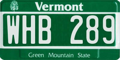 VT license plate WHB289