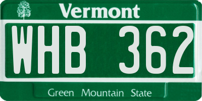 VT license plate WHB362