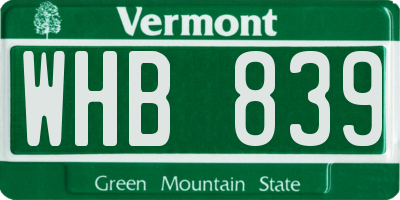 VT license plate WHB839