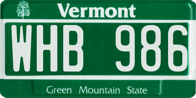 VT license plate WHB986