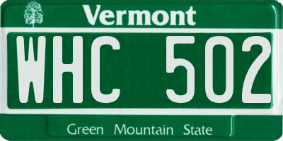 VT license plate WHC502