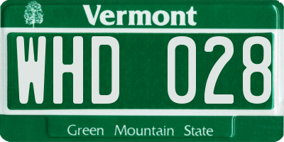 VT license plate WHD028