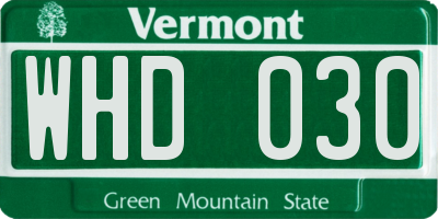 VT license plate WHD030