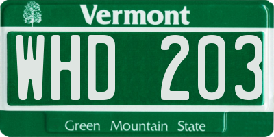 VT license plate WHD203