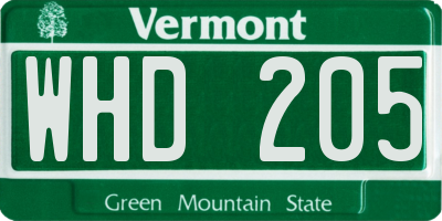 VT license plate WHD205