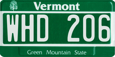 VT license plate WHD206