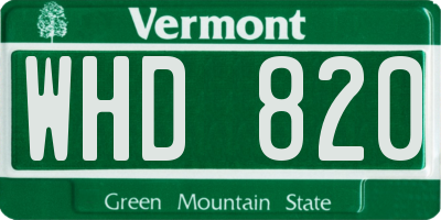 VT license plate WHD820