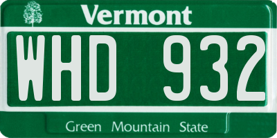 VT license plate WHD932