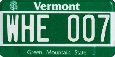 VT license plate WHE007