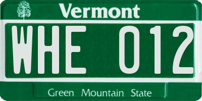 VT license plate WHE012