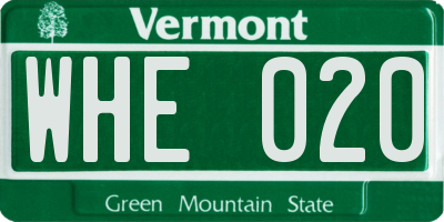 VT license plate WHE020