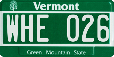 VT license plate WHE026
