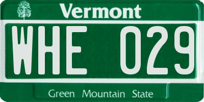 VT license plate WHE029