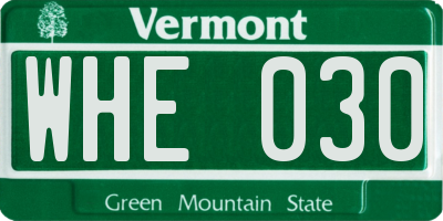 VT license plate WHE030