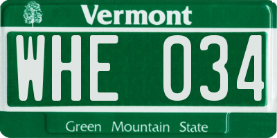 VT license plate WHE034