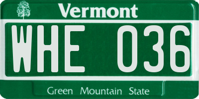 VT license plate WHE036