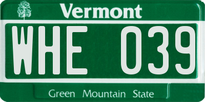 VT license plate WHE039