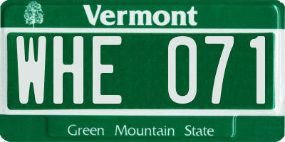 VT license plate WHE071