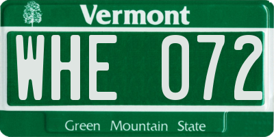 VT license plate WHE072