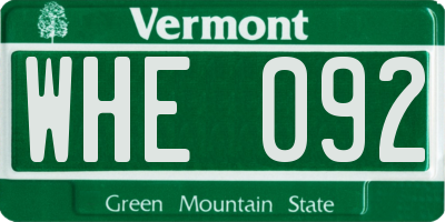 VT license plate WHE092