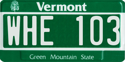 VT license plate WHE103