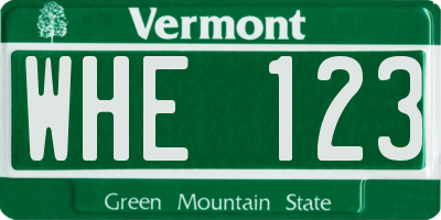 VT license plate WHE123