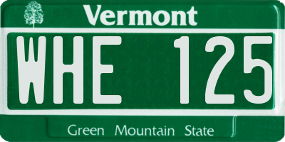 VT license plate WHE125