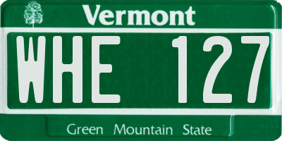 VT license plate WHE127