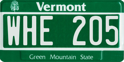 VT license plate WHE205