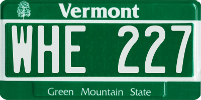 VT license plate WHE227