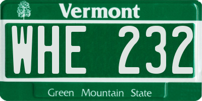 VT license plate WHE232