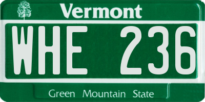 VT license plate WHE236