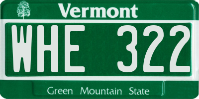VT license plate WHE322