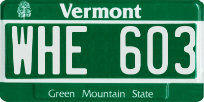 VT license plate WHE603