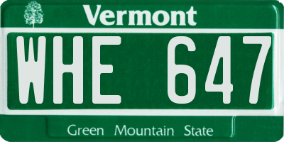 VT license plate WHE647