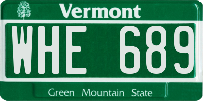 VT license plate WHE689