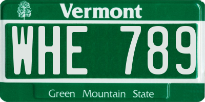 VT license plate WHE789