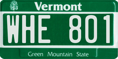 VT license plate WHE801