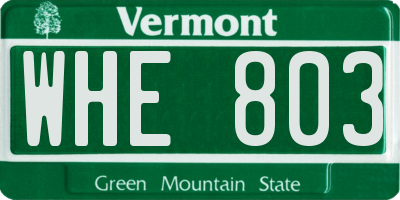 VT license plate WHE803