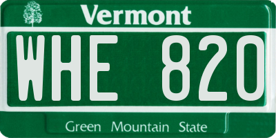 VT license plate WHE820