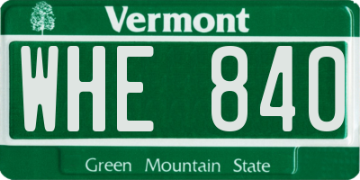 VT license plate WHE840