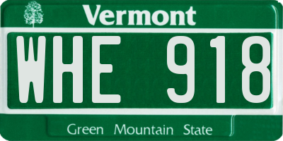 VT license plate WHE918