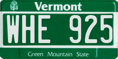VT license plate WHE925