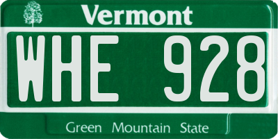 VT license plate WHE928