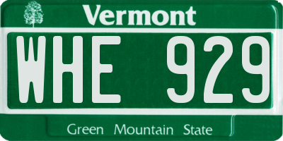 VT license plate WHE929