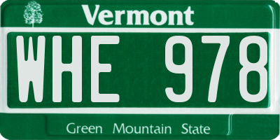 VT license plate WHE978