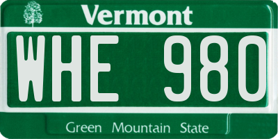 VT license plate WHE980