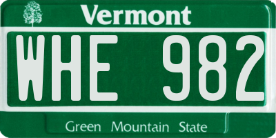 VT license plate WHE982